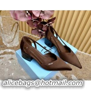 Charming Prada Satin Open Pumps 6cm Brown 0812015