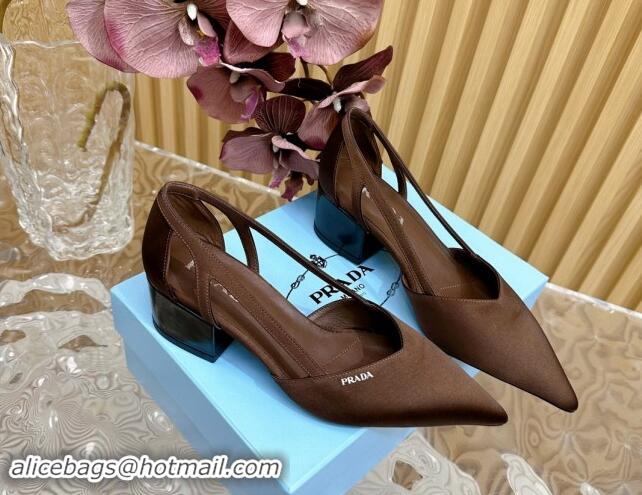 Charming Prada Satin Open Pumps 6cm Brown 0812015