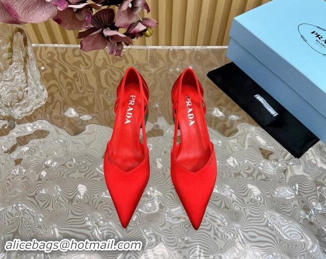 Unique Discount Prada Satin Open Pumps 6cm Red 812016