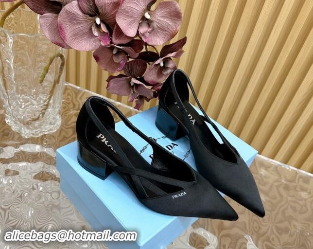 Most Popular Prada Satin Open Pumps 6cm Black 812017