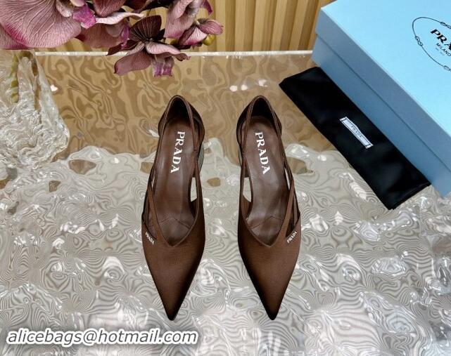 Shop Cheap Prada Satin Open Pumps 6cm Brown 812018