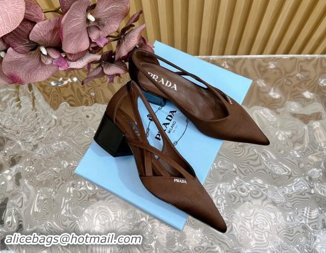 Shop Cheap Prada Satin Open Pumps 6cm Brown 812018