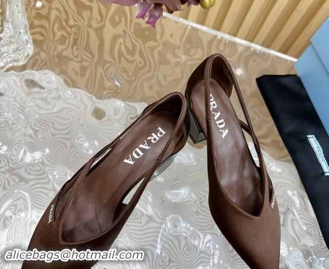 Shop Cheap Prada Satin Open Pumps 6cm Brown 812018