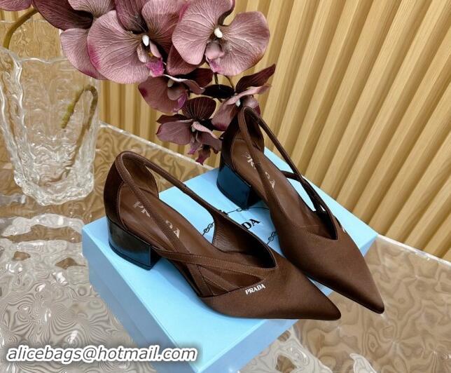 Shop Cheap Prada Satin Open Pumps 6cm Brown 812018