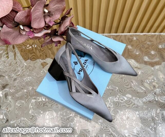 Luxury Discount Prada Satin Open Pumps 6cm Grey 812019