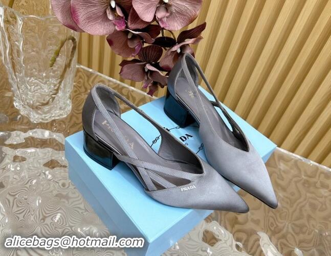 Luxury Discount Prada Satin Open Pumps 6cm Grey 812019