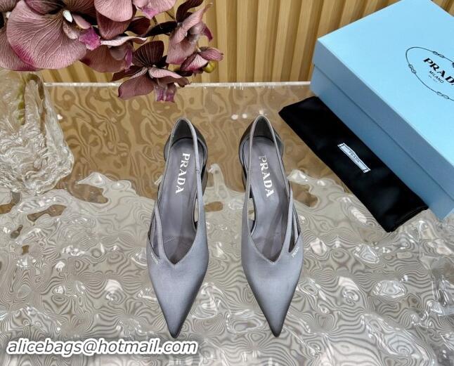 Luxury Discount Prada Satin Open Pumps 6cm Grey 812019