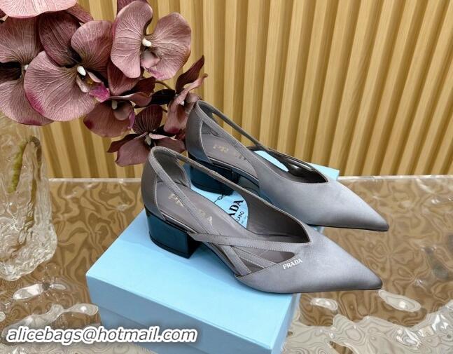 Luxury Discount Prada Satin Open Pumps 6cm Grey 812019