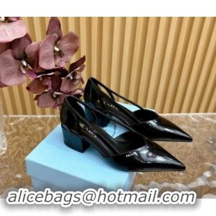 Luxury Prada Brushed Leather Open Pumps 6cm Black 812020