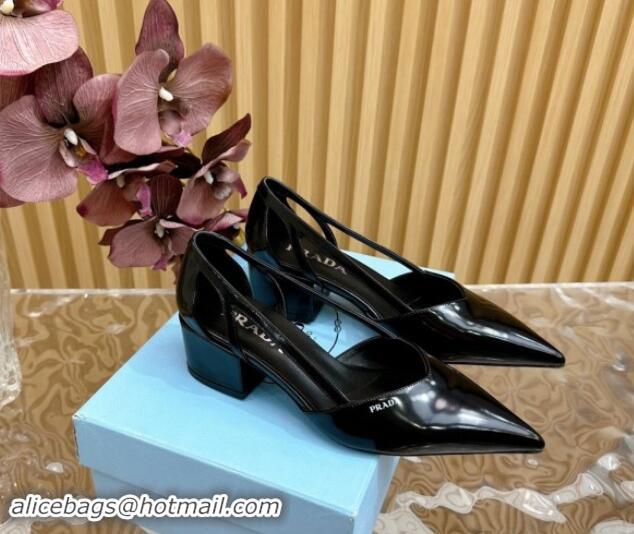 Luxury Prada Brushed Leather Open Pumps 6cm Black 812020