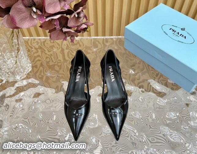 Luxury Prada Brushed Leather Open Pumps 6cm Black 812020