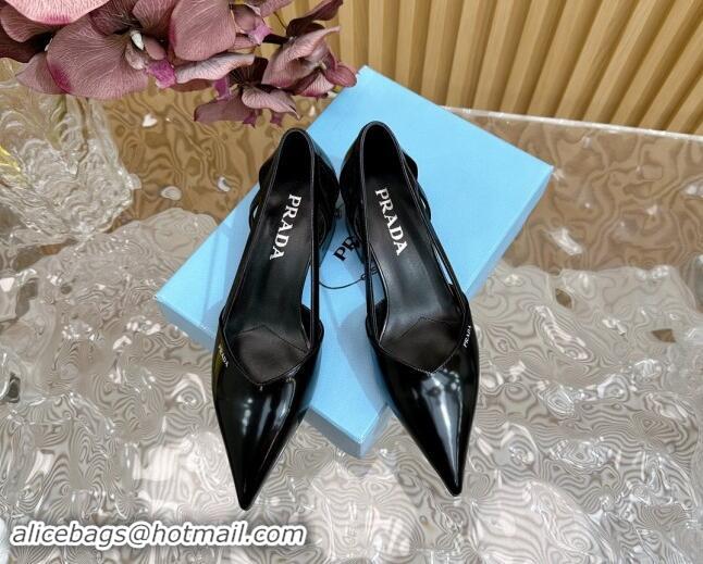 Luxury Prada Brushed Leather Open Pumps 6cm Black 812020