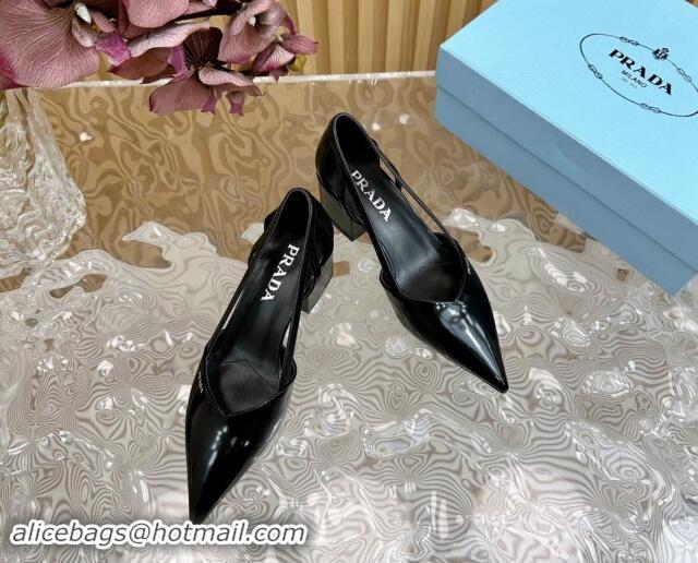 Luxury Prada Brushed Leather Open Pumps 6cm Black 812020