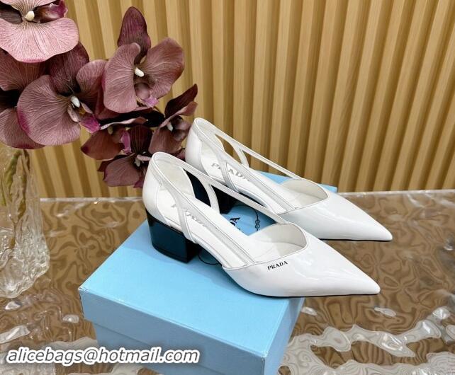 Charming Prada Brushed Leather Open Pumps 6cm White 812021