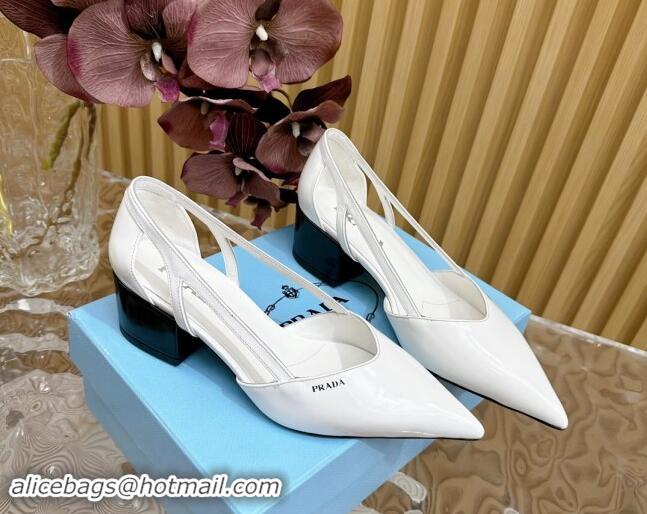 Charming Prada Brushed Leather Open Pumps 6cm White 812021