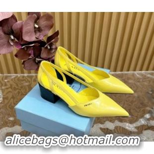 1:1 aaaaa Prada Brushed Leather Open Pumps 6cm Yellow 812022