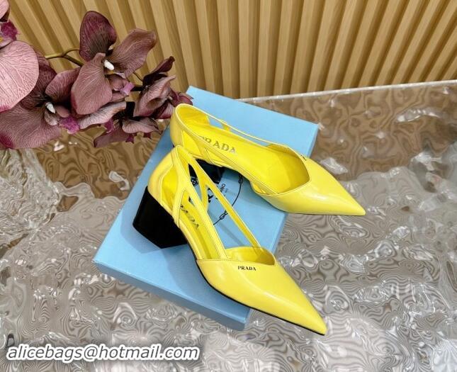 1:1 aaaaa Prada Brushed Leather Open Pumps 6cm Yellow 812022