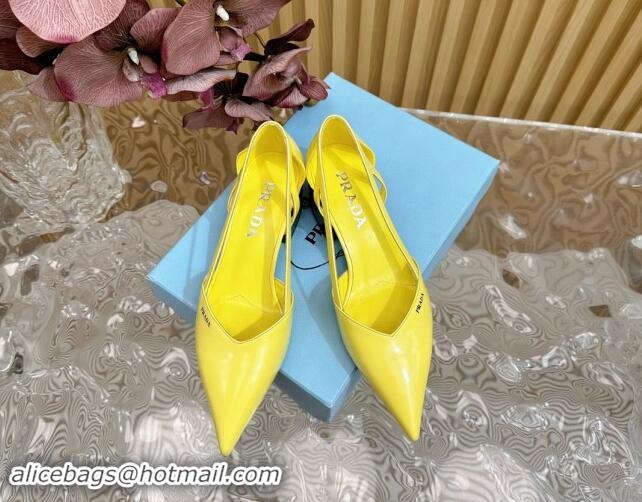 1:1 aaaaa Prada Brushed Leather Open Pumps 6cm Yellow 812022