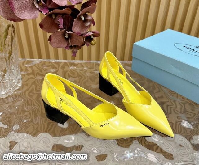 1:1 aaaaa Prada Brushed Leather Open Pumps 6cm Yellow 812022