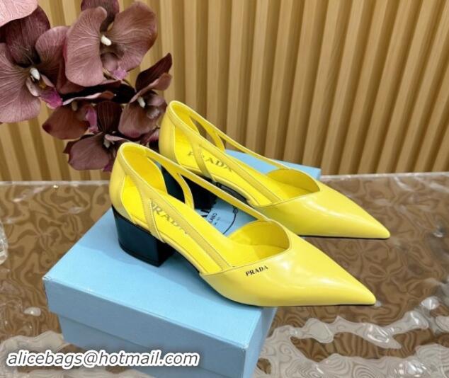 1:1 aaaaa Prada Brushed Leather Open Pumps 6cm Yellow 812022