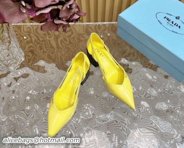 1:1 aaaaa Prada Brushed Leather Open Pumps 6cm Yellow 812022