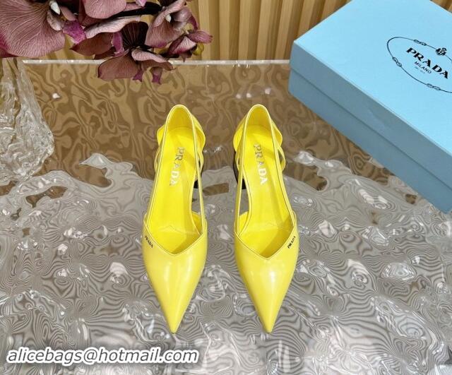 1:1 aaaaa Prada Brushed Leather Open Pumps 6cm Yellow 812022