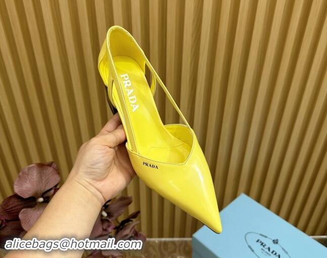 1:1 aaaaa Prada Brushed Leather Open Pumps 6cm Yellow 812022