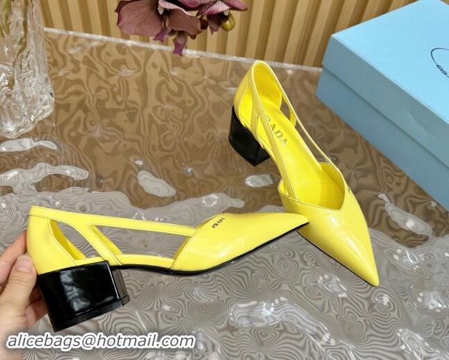 1:1 aaaaa Prada Brushed Leather Open Pumps 6cm Yellow 812022