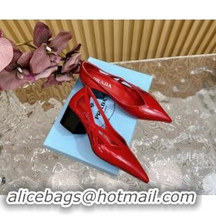 Trendy Design Prada Brushed Leather Open Pumps 6cm Red 812023