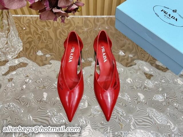 Trendy Design Prada Brushed Leather Open Pumps 6cm Red 812023