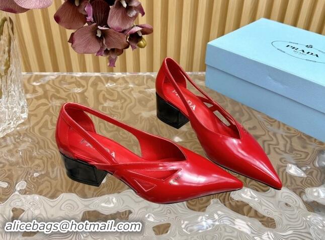 Trendy Design Prada Brushed Leather Open Pumps 6cm Red 812023