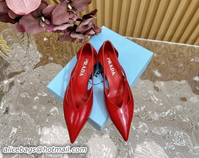 Trendy Design Prada Brushed Leather Open Pumps 6cm Red 812023