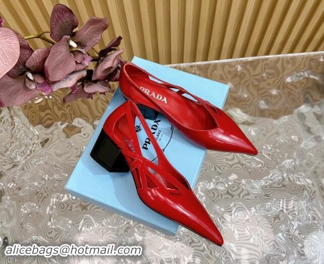 Trendy Design Prada Brushed Leather Open Pumps 6cm Red 812023