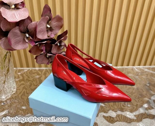 Trendy Design Prada Brushed Leather Open Pumps 6cm Red 812023