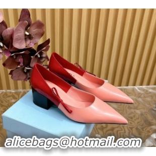 Sumptuous Prada Patchwork Brushed Leather Pumps 6cm with Bow Pink/Red 812024