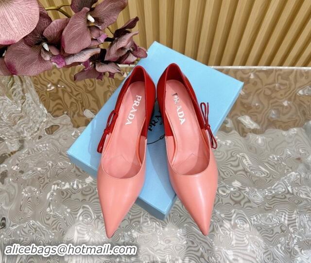 Sumptuous Prada Patchwork Brushed Leather Pumps 6cm with Bow Pink/Red 812024