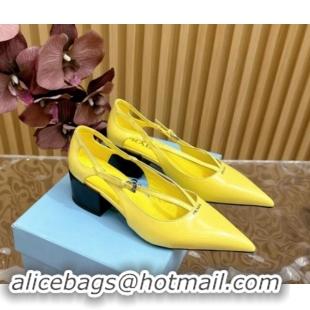 Stylish Prada Brushed Leather Pumps 6cm with Buckle Yellow 812027