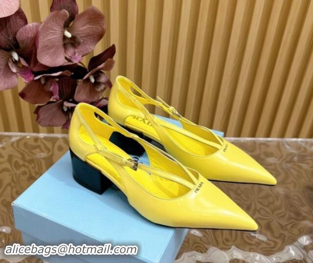 Stylish Prada Brushed Leather Pumps 6cm with Buckle Yellow 812027