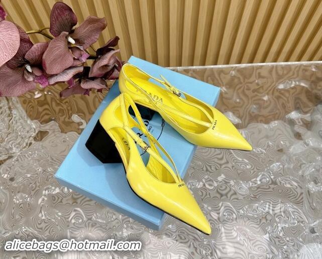 Stylish Prada Brushed Leather Pumps 6cm with Buckle Yellow 812027