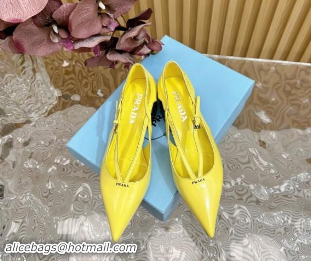 Stylish Prada Brushed Leather Pumps 6cm with Buckle Yellow 812027