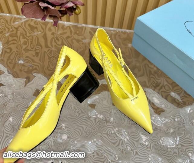 Stylish Prada Brushed Leather Pumps 6cm with Buckle Yellow 812027