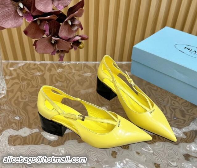 Stylish Prada Brushed Leather Pumps 6cm with Buckle Yellow 812027