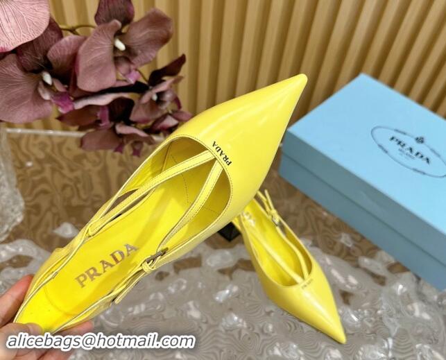 Stylish Prada Brushed Leather Pumps 6cm with Buckle Yellow 812027