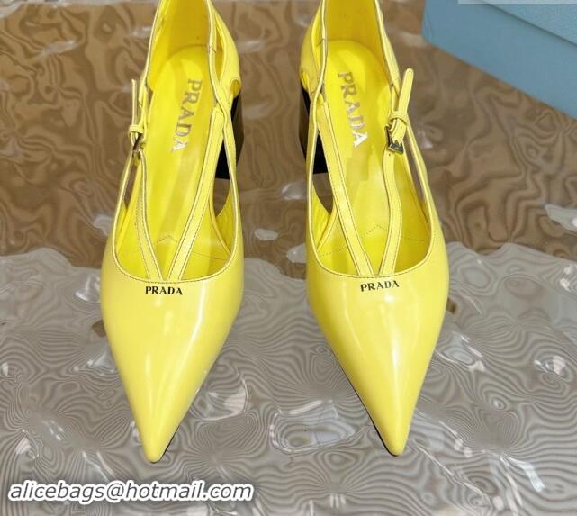 Stylish Prada Brushed Leather Pumps 6cm with Buckle Yellow 812027