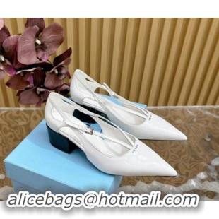 Perfect Prada Brushed Leather Pumps 6cm with Buckle White 812028