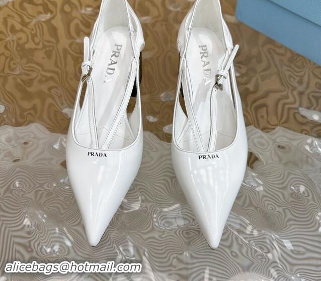 Perfect Prada Brushed Leather Pumps 6cm with Buckle White 812028