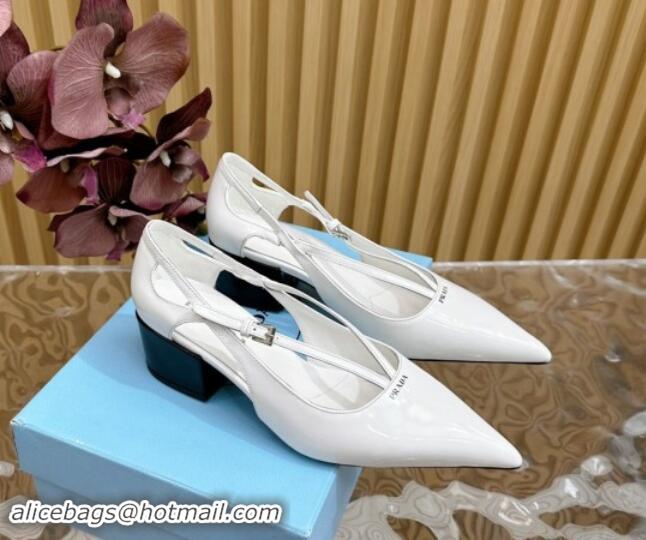 Perfect Prada Brushed Leather Pumps 6cm with Buckle White 812028