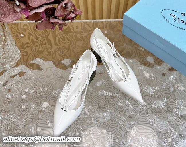 Perfect Prada Brushed Leather Pumps 6cm with Buckle White 812028