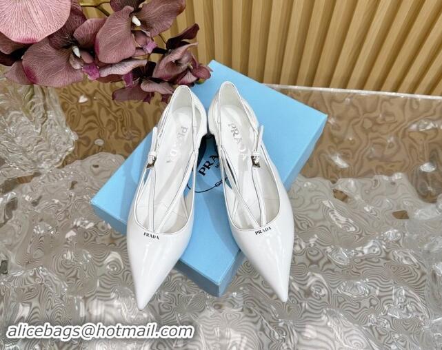 Perfect Prada Brushed Leather Pumps 6cm with Buckle White 812028