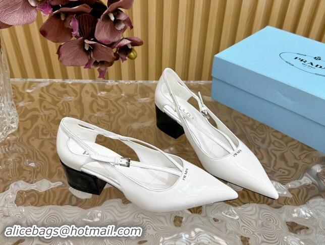 Perfect Prada Brushed Leather Pumps 6cm with Buckle White 812028